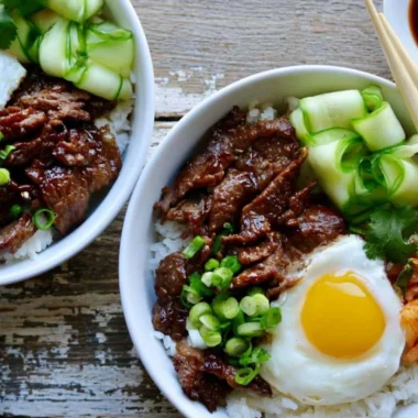Delicious easy beef bulgogi bowls with marinated beef and vegetables