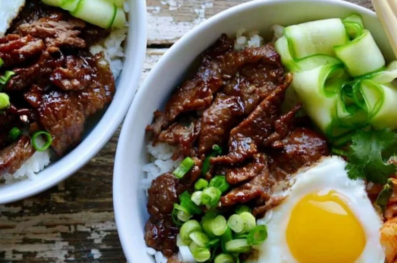 Delicious easy beef bulgogi bowls with marinated beef and vegetables