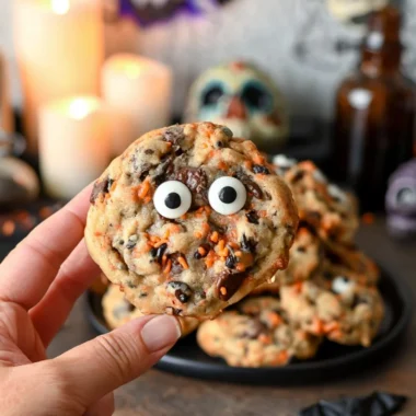 Easy Halloween chocolate chip cookies on a festive plate