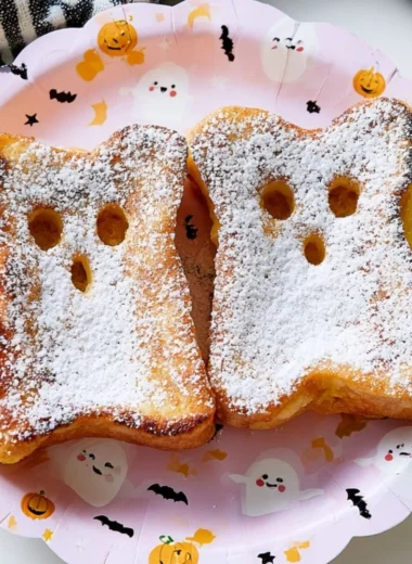 Festive kid's Halloween breakfast with spooky-themed pancakes and treats