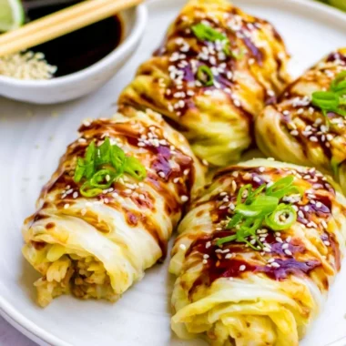 Delicious Napa Cabbage Rolls from Little Bear Produce served on a plate