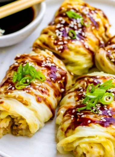 Delicious Napa Cabbage Rolls from Little Bear Produce served on a plate