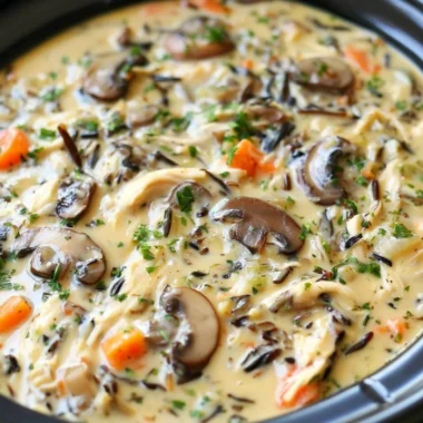 Delicious slow cooker chicken soup with wild rice, perfect for a cozy meal.