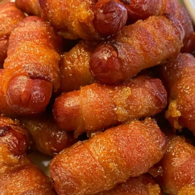 Plate of Bacon Wrapped Little Smokies appetizer