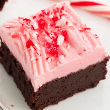 Decadent Candy Cane Brownies with festive toppings for Christmas dessert