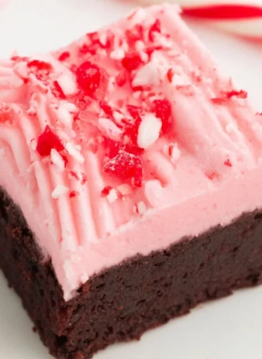 Decadent Candy Cane Brownies with festive toppings for Christmas dessert