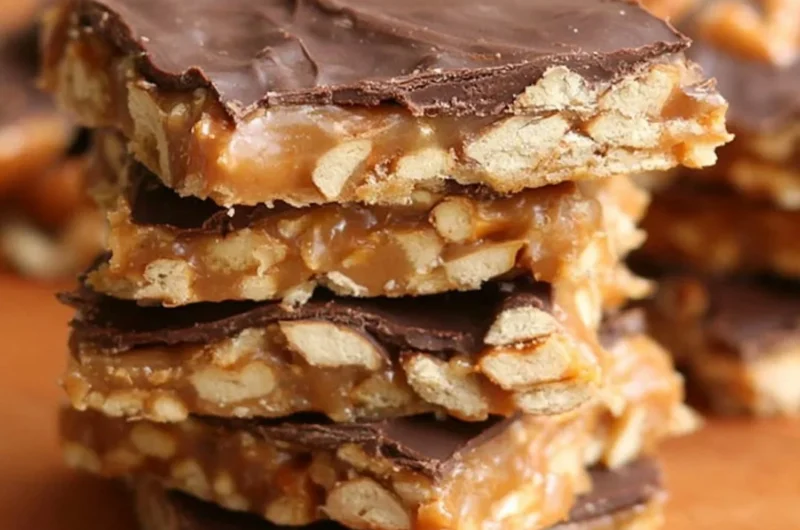 Delicious chocolate caramel pretzel bars ready to be enjoyed