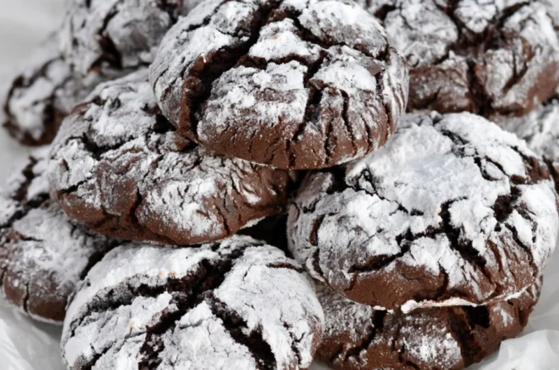 Baking easy chocolate crinkle cookies with powdered sugar coating.