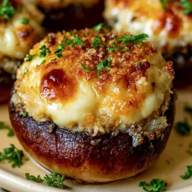 Delicious easy stuffed mushrooms garnished for a savory appetizer