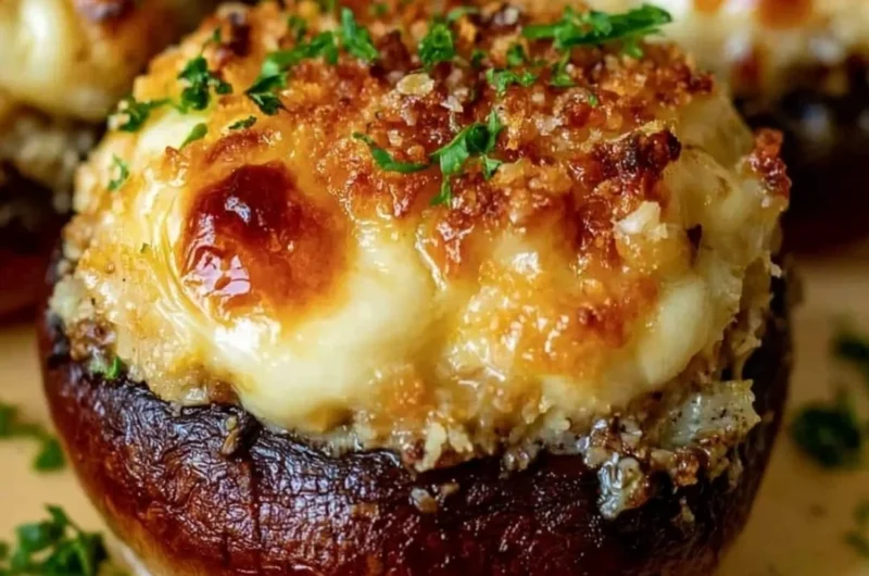 Delicious easy stuffed mushrooms garnished for a savory appetizer