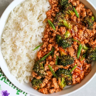 Delicious Firecracker Ground Chicken served with vibrant vegetables