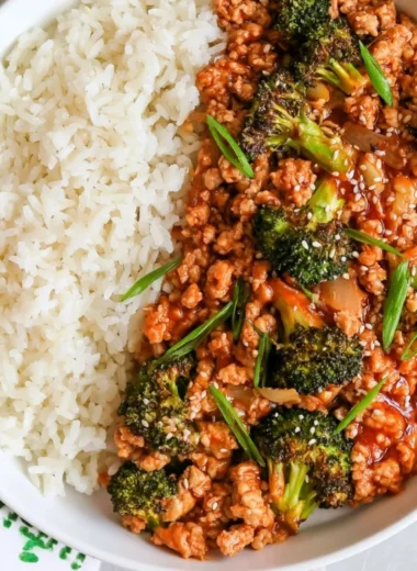 Delicious Firecracker Ground Chicken served with vibrant vegetables