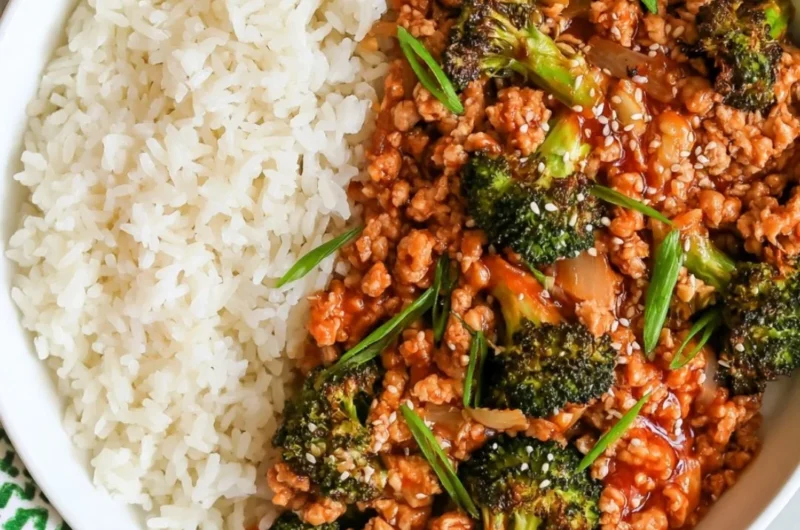 Delicious Firecracker Ground Chicken served with vibrant vegetables