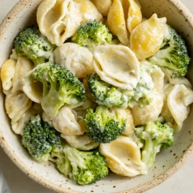 One Pot Broccoli Pasta dish with fresh ingredients and vibrant colors