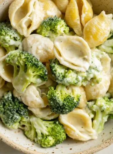 One Pot Broccoli Pasta dish with fresh ingredients and vibrant colors