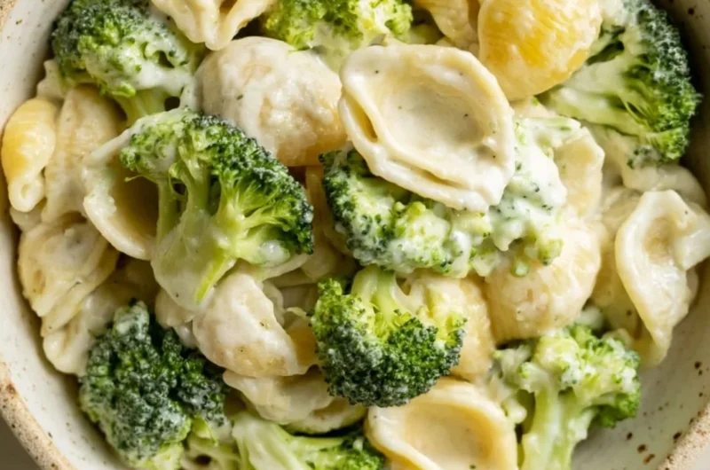 One Pot Broccoli Pasta dish with fresh ingredients and vibrant colors