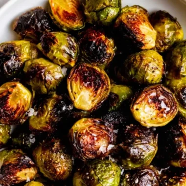 Delicious roasted brussels sprouts served as a side dish