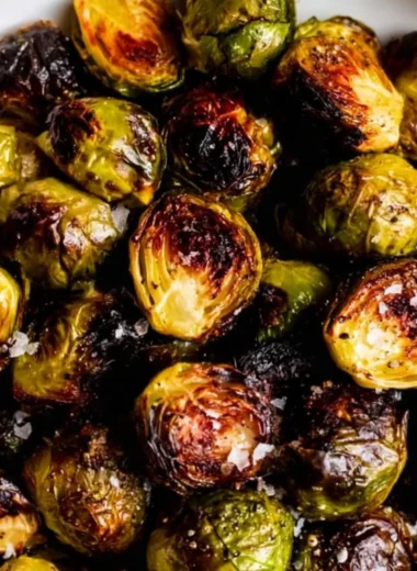 Delicious roasted brussels sprouts served as a side dish