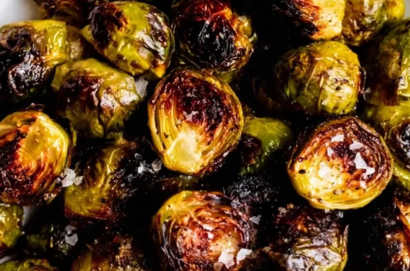 Delicious roasted brussels sprouts served as a side dish