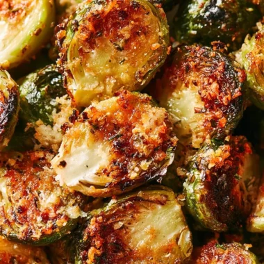 Parmesan roasted Brussels sprouts on a serving plate