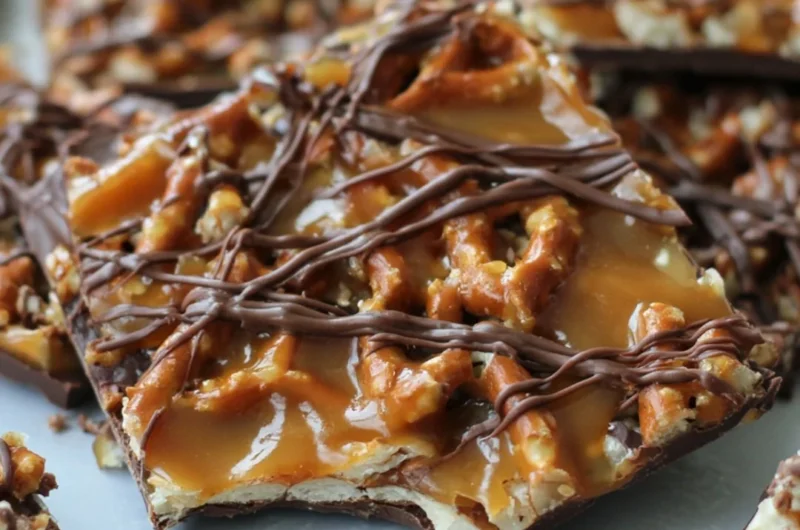 Delicious Salted Caramel Pretzel Bark with chocolate and sea salt