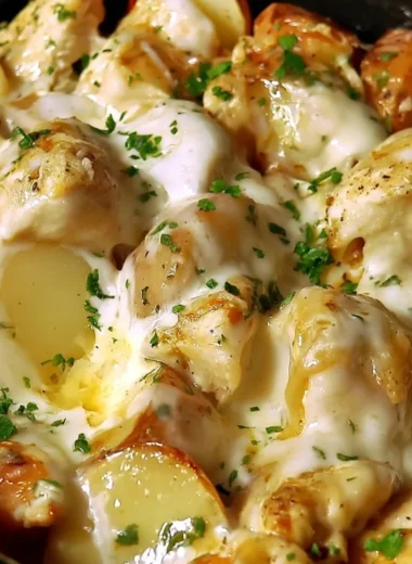 Slow cooker Parmesan garlic chicken served with seasoned potatoes
